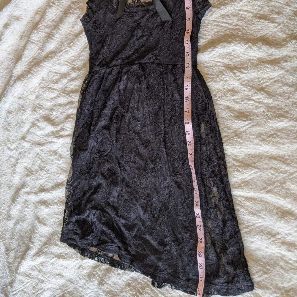 Hot Black Lace Dress with Ribbon Bow at Neck - Picture 6 of 6